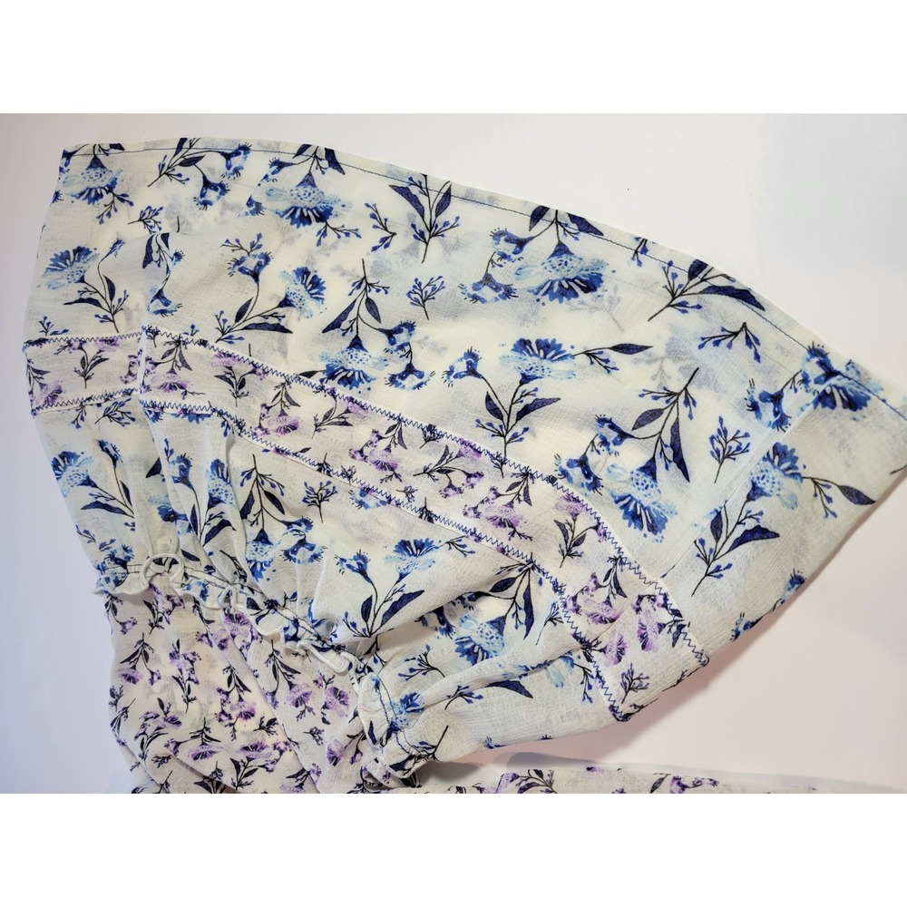 Free People Floral Smocked Off Shoulder Peasant Top Size Small Blue & Lavender - Picture 4 of 11